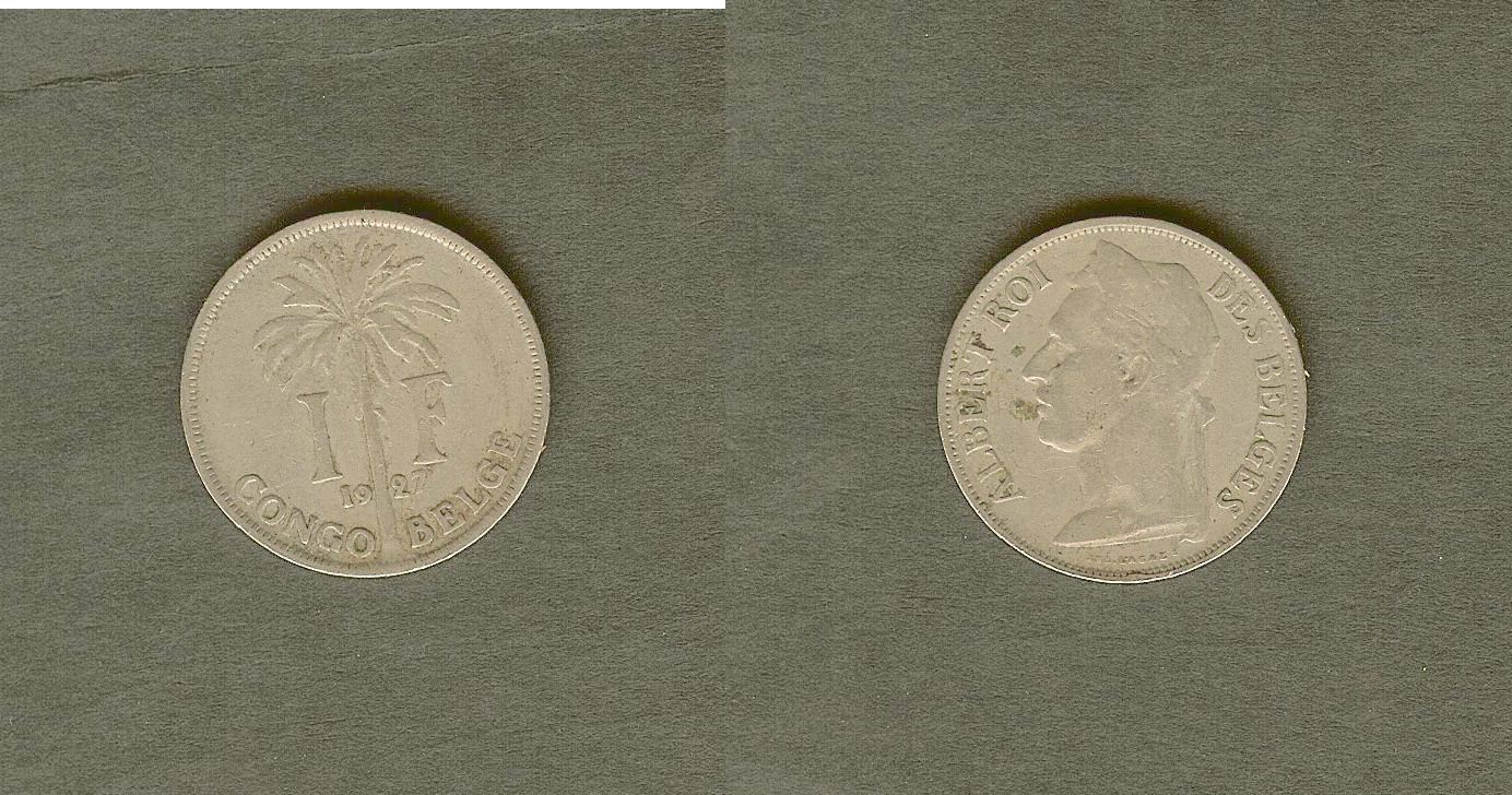 Belgian Congo Belge 1 Franc 1927  légènd Française TB+